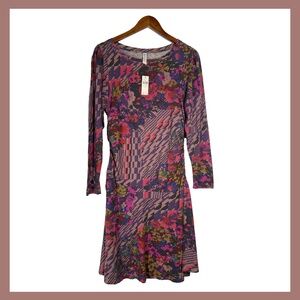 NWT Anthropologie Daily Practice Cotton Dress Drop Waist Floral Colorful L
